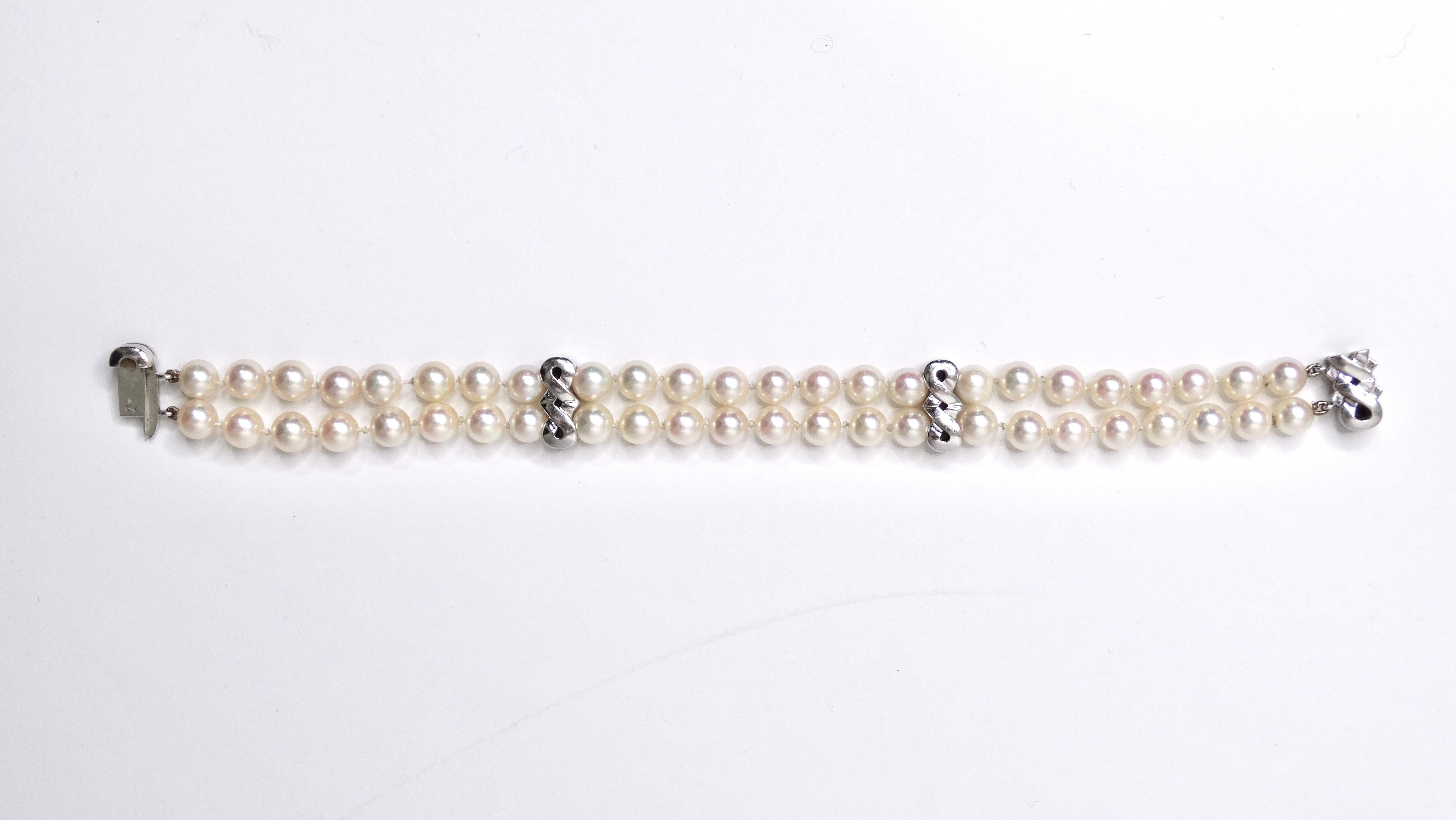 Bracelet à double rang de perles d'eau douce et de diamants en vente 1
