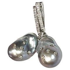 Freshwater Pearl Diamond Dangle Earrings 14k W Gold 0.60 Cts Certified