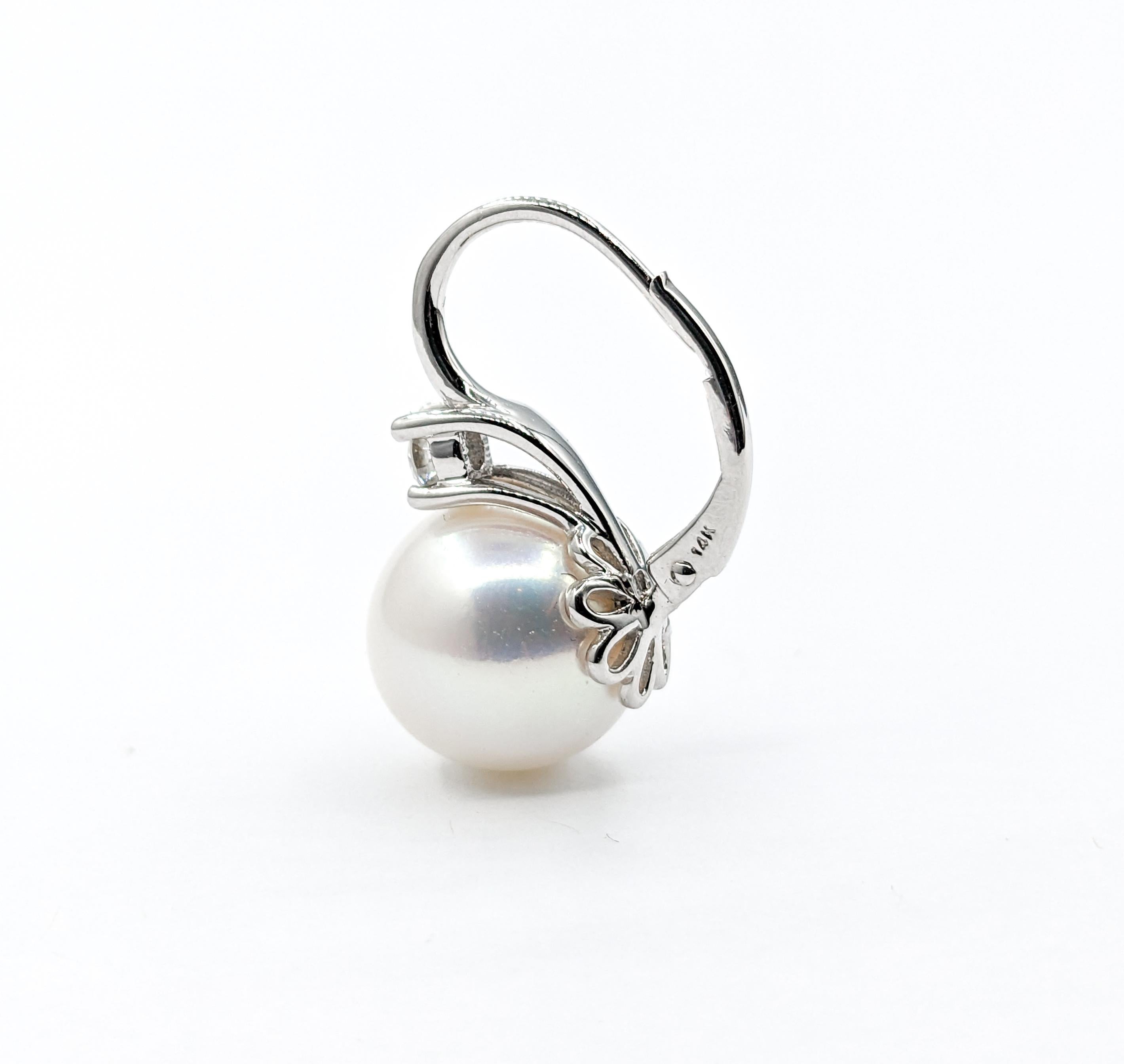 Women's Freshwater Pearl & Diamond Drop Earrings in White Gold