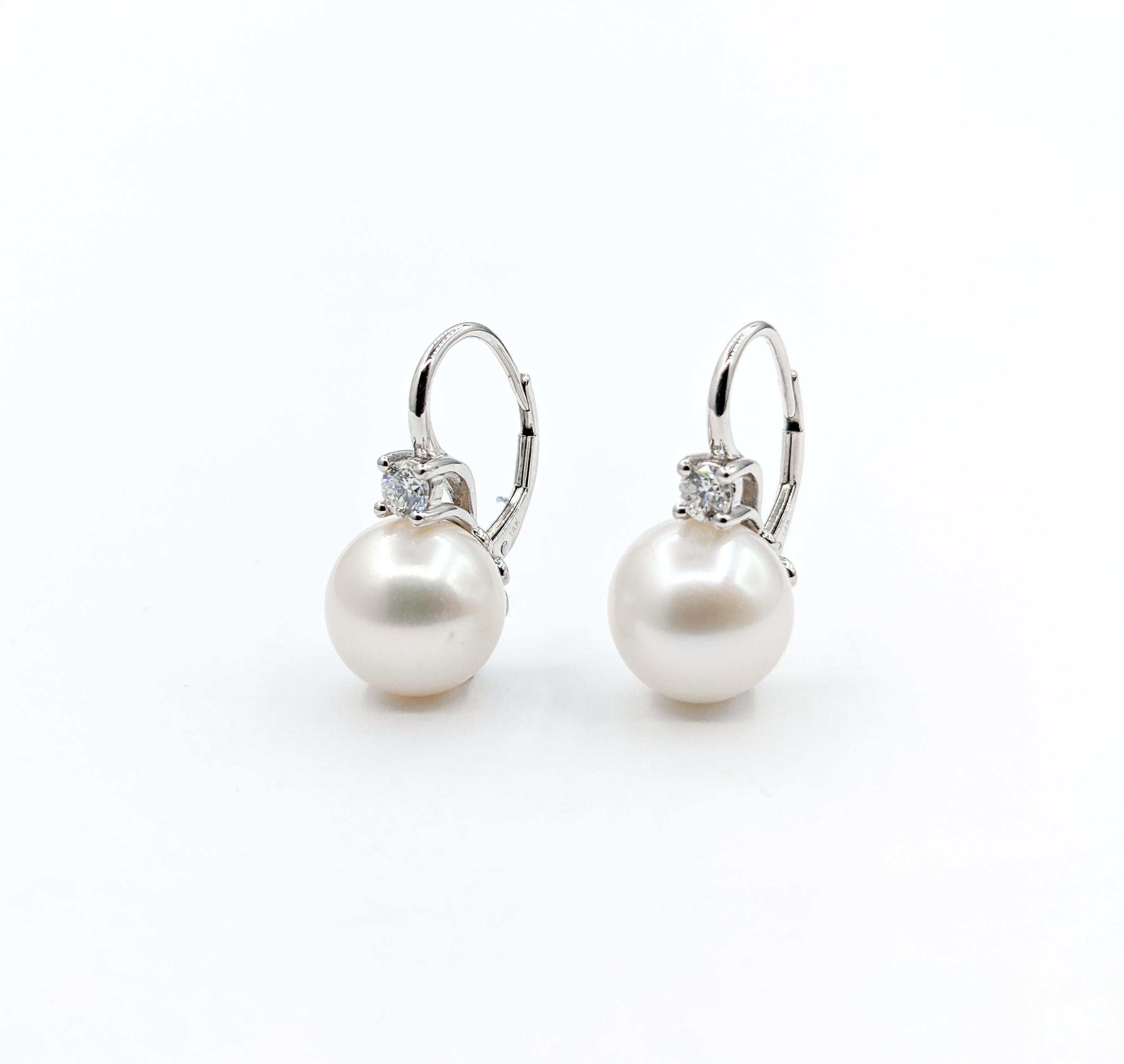 Freshwater Pearl & Diamond Drop Earrings in White Gold 1