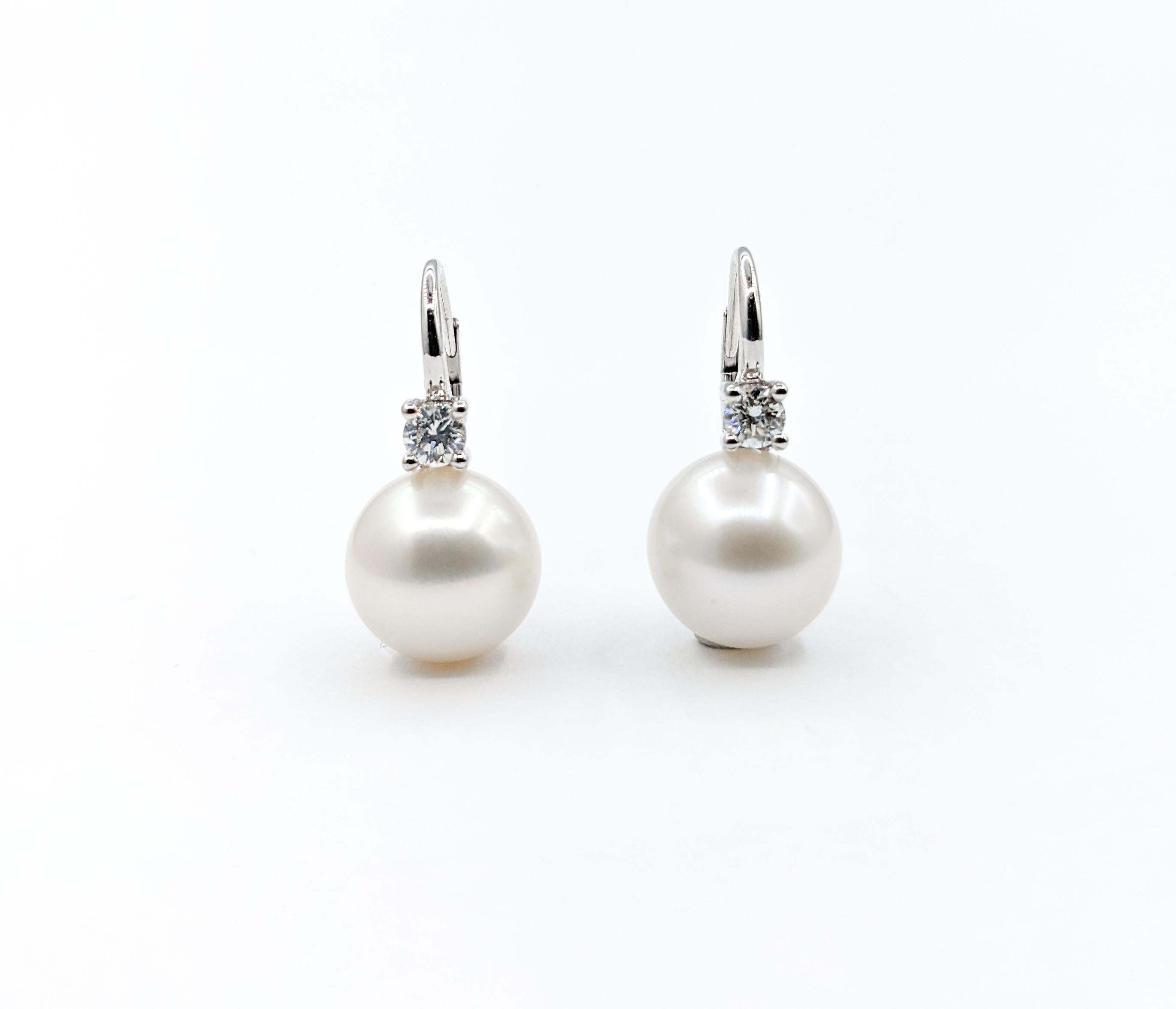 Freshwater Pearl & Diamond Drop Earrings in White Gold 2