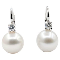 Freshwater Pearl & Diamond Drop Earrings in White Gold