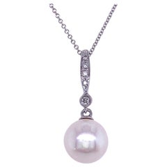 Freshwater Pearl Diamond Drop Pendant Necklace 14 Karat White Gold