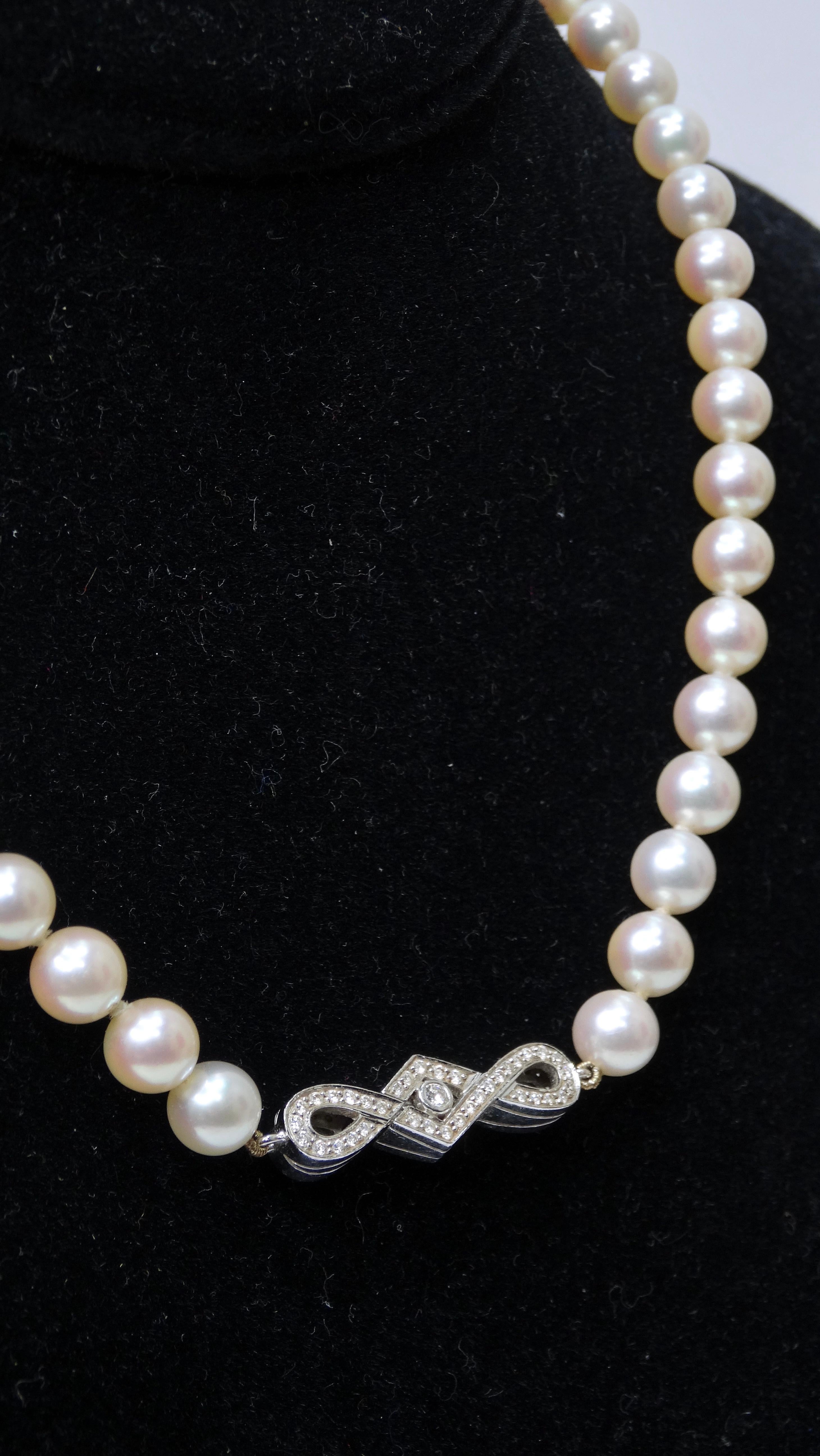 Bead Freshwater Pearl & Diamond Necklace For Sale