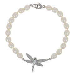 Freshwater Pearl & Diamond Tiffany & Co. Dragonfly Bracelet 18k White Gold w/Bag