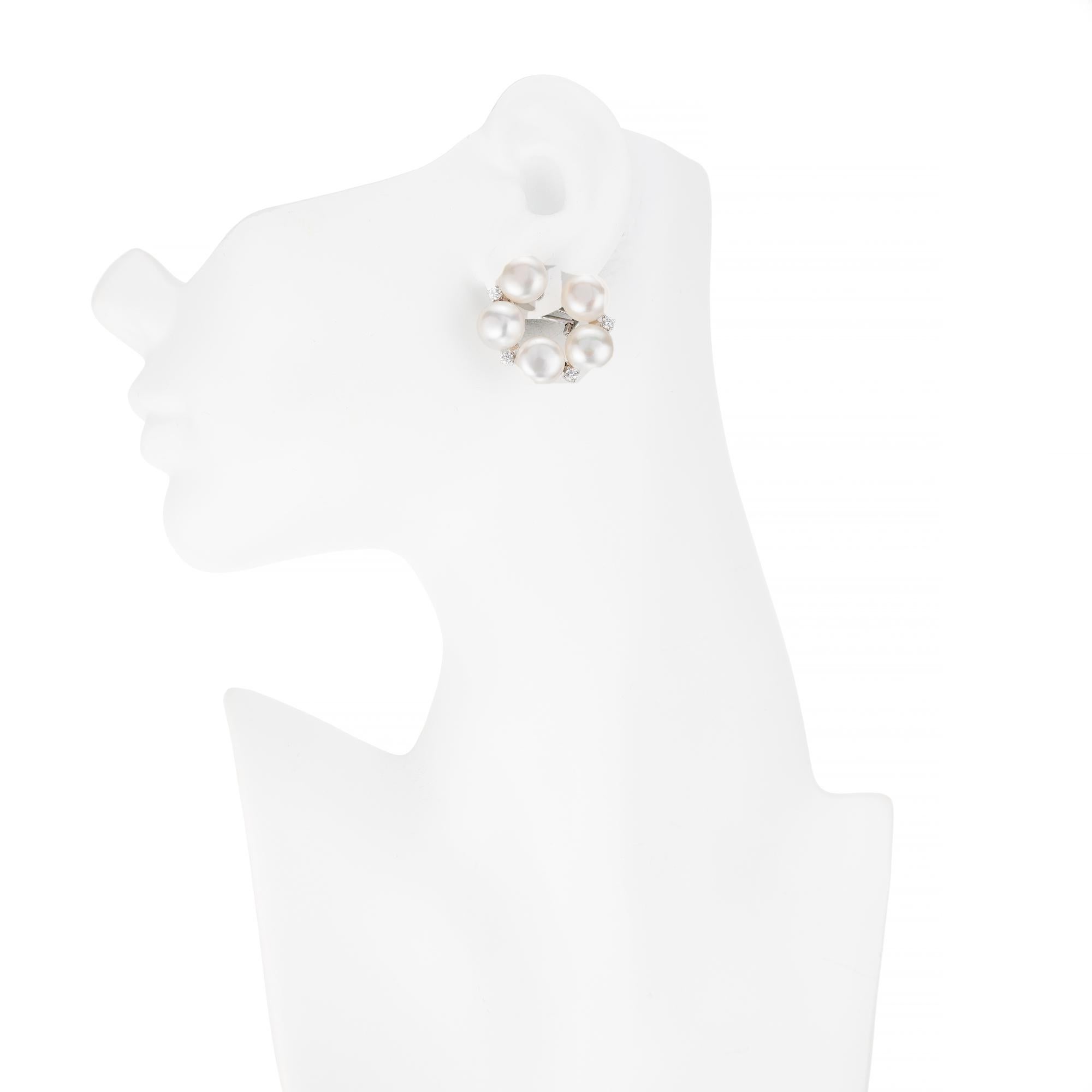 Women's .62 Diamond Freshwater Pearl White Gold Clip Post Earrings For Sale