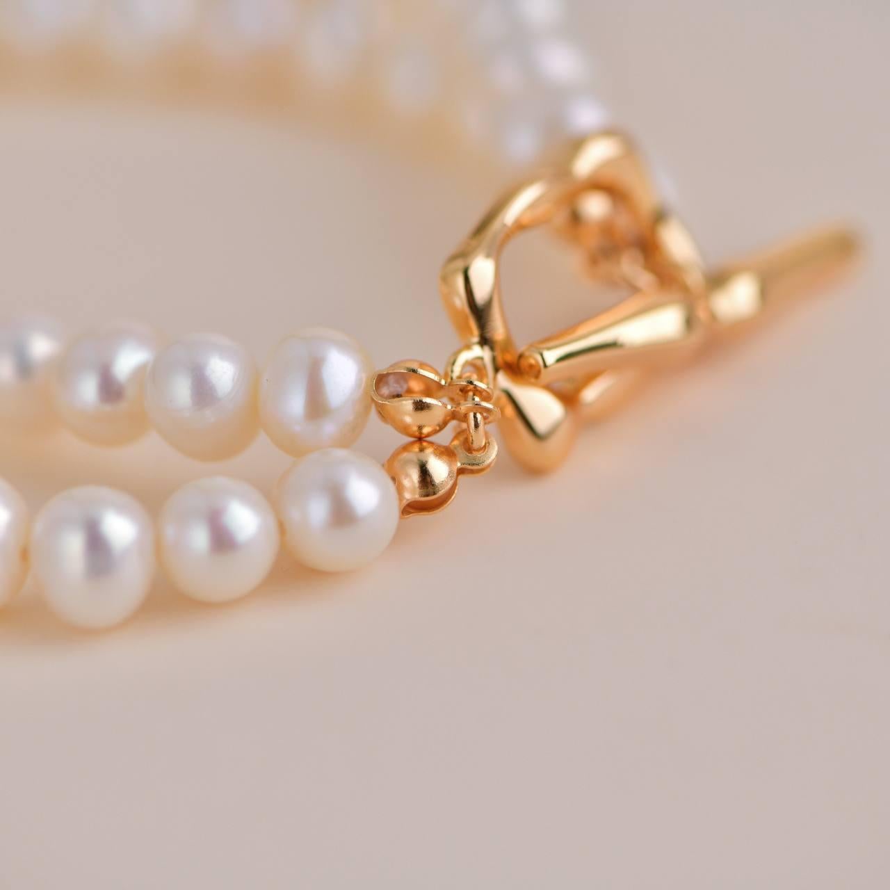 Women's or Men's Freshwater Pearl Double Strand Bracelet For Sale