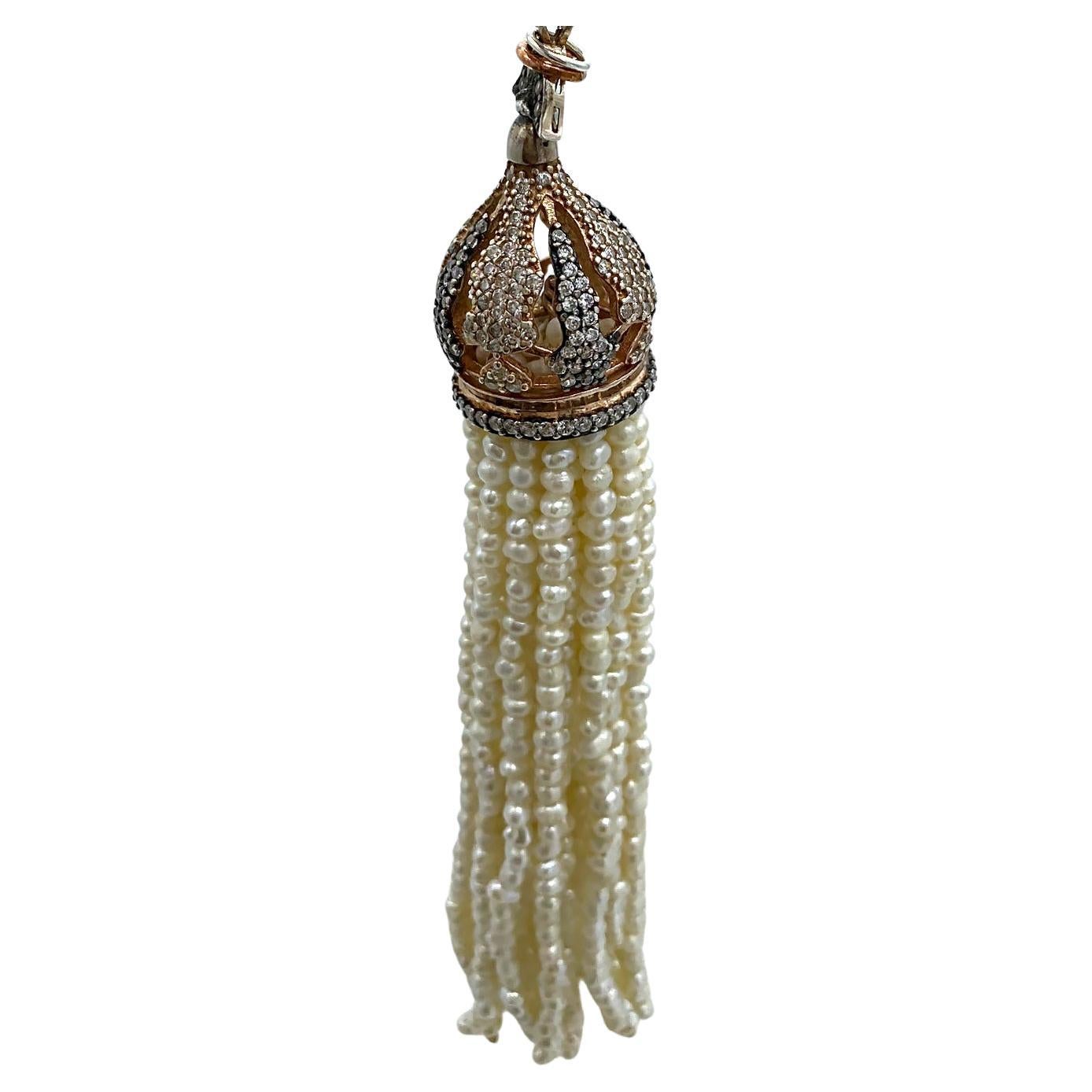 Freshwater Pearl Double Strand Necklace with Tassel Pendant en vente 1