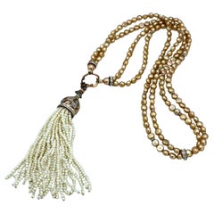 Freshwater Pearl Double Strand Necklace with Tassel Pendant