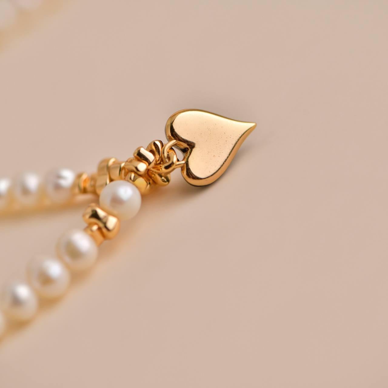 Freshwater Pearl Gold Heart Charm Necklace In New Condition For Sale In Banbury, GB