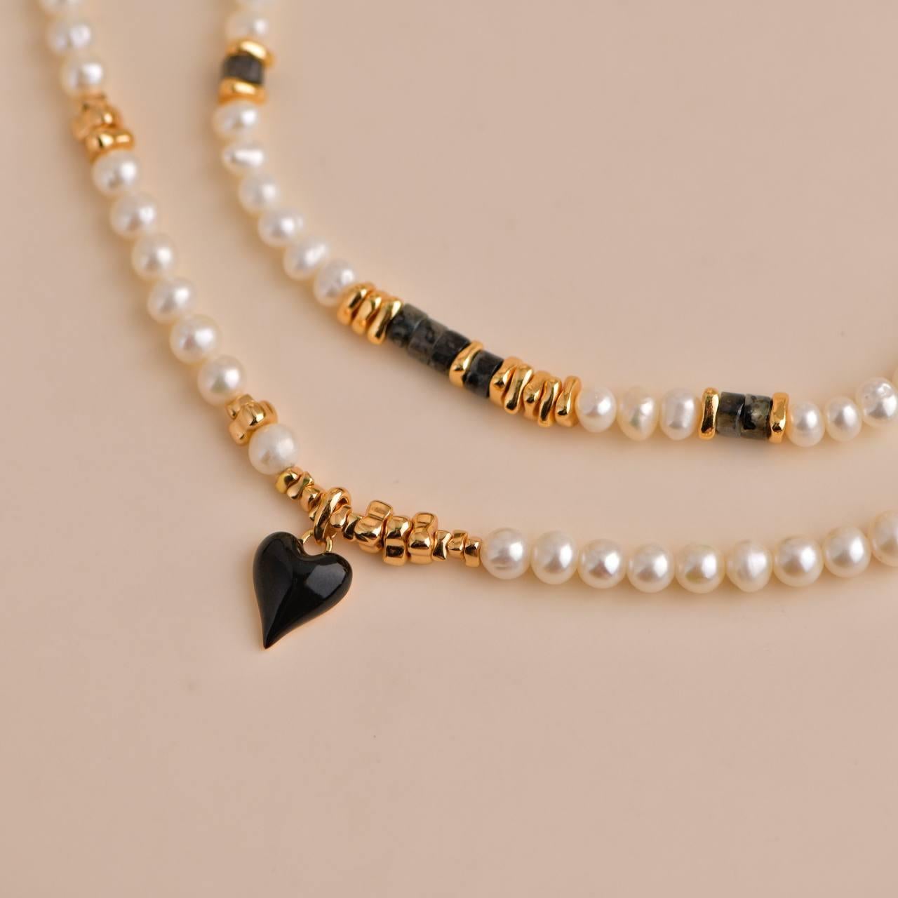 Freshwater Pearl Gold Heart Charm Necklace For Sale 3