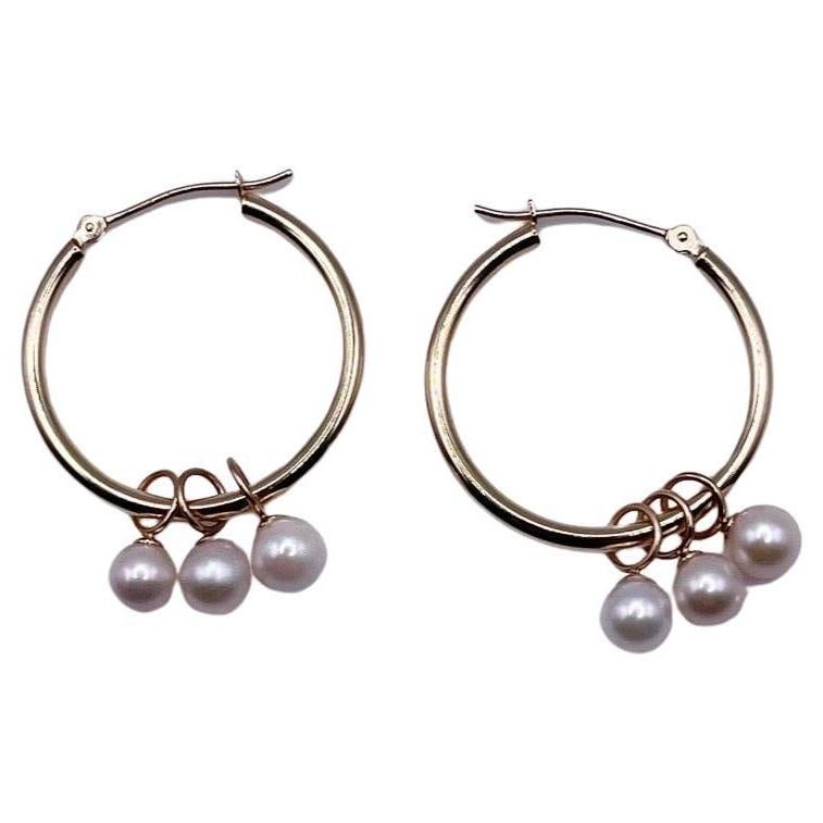 Freshwater pearl hoop earrings 14KT gold