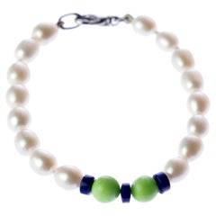 Freshwater Pearl Lapis Lazuli Serpentine Modern Beaded Handmade Chic Bracelet