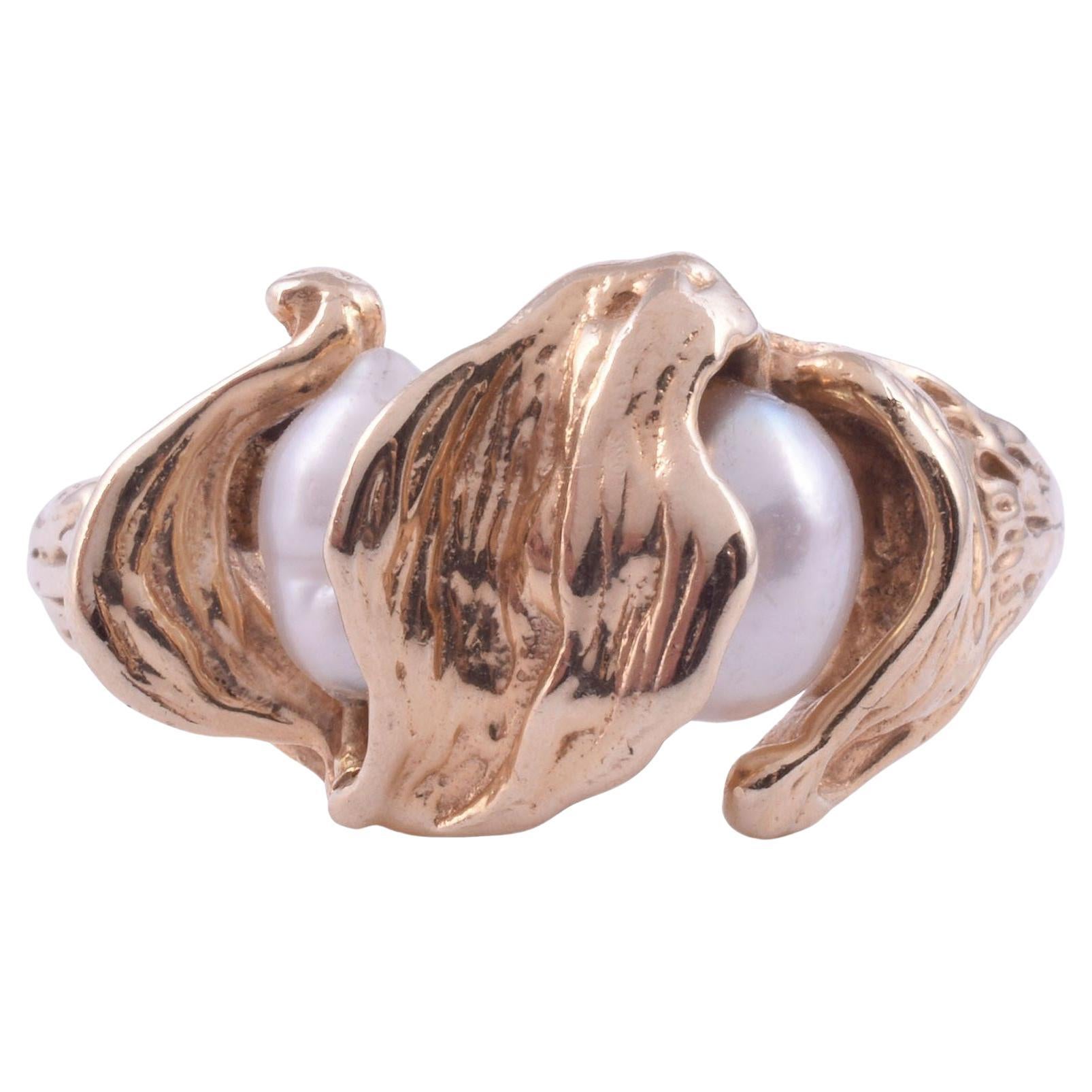 Freshwater Pearl Leaf Design Ring For Sale