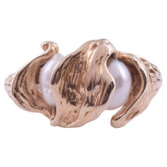 Vintage Freshwater Pearl Leaf Design Ring