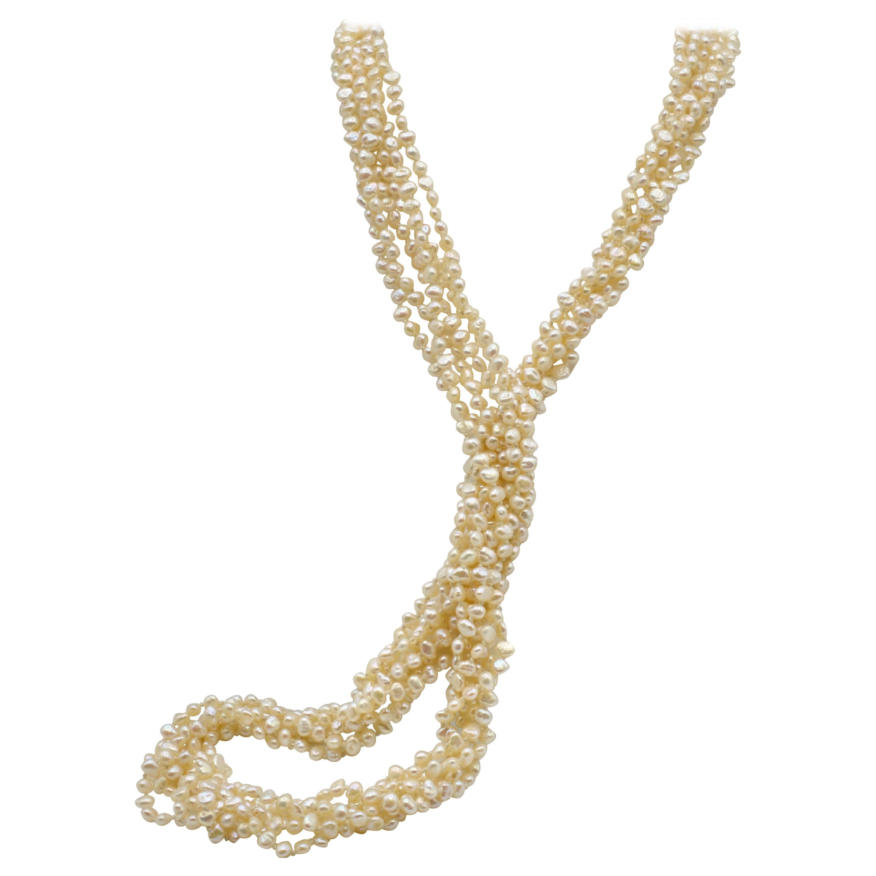 Freshwater Pearl Long Multistrand Necklace with 14 Karat Clasp