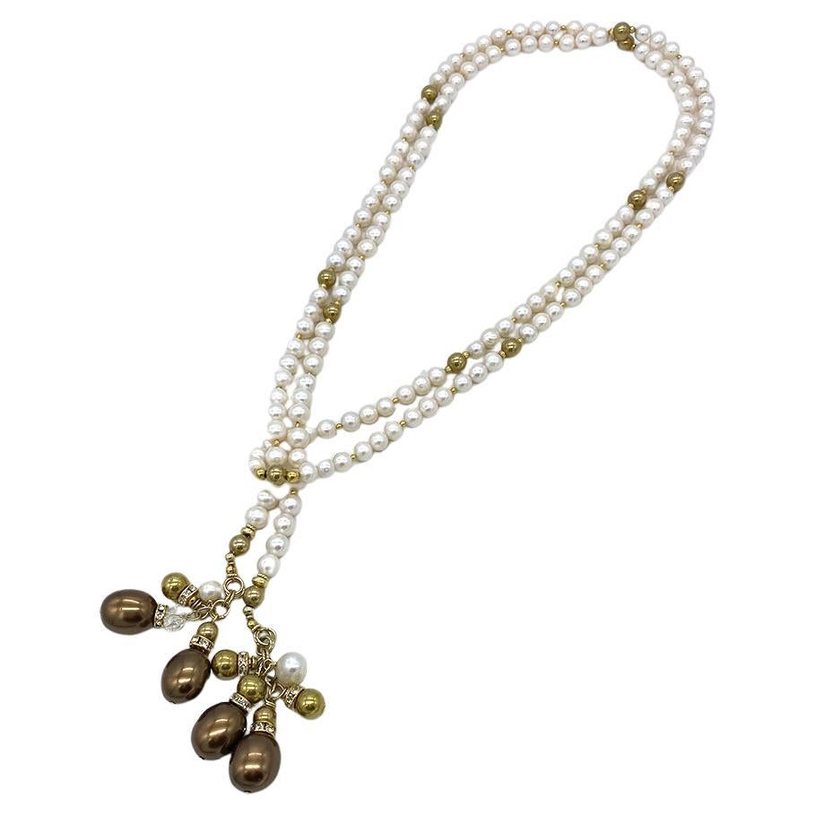 Artisan Freshwater Pearl Long Strand Necklace with Pendant For Sale