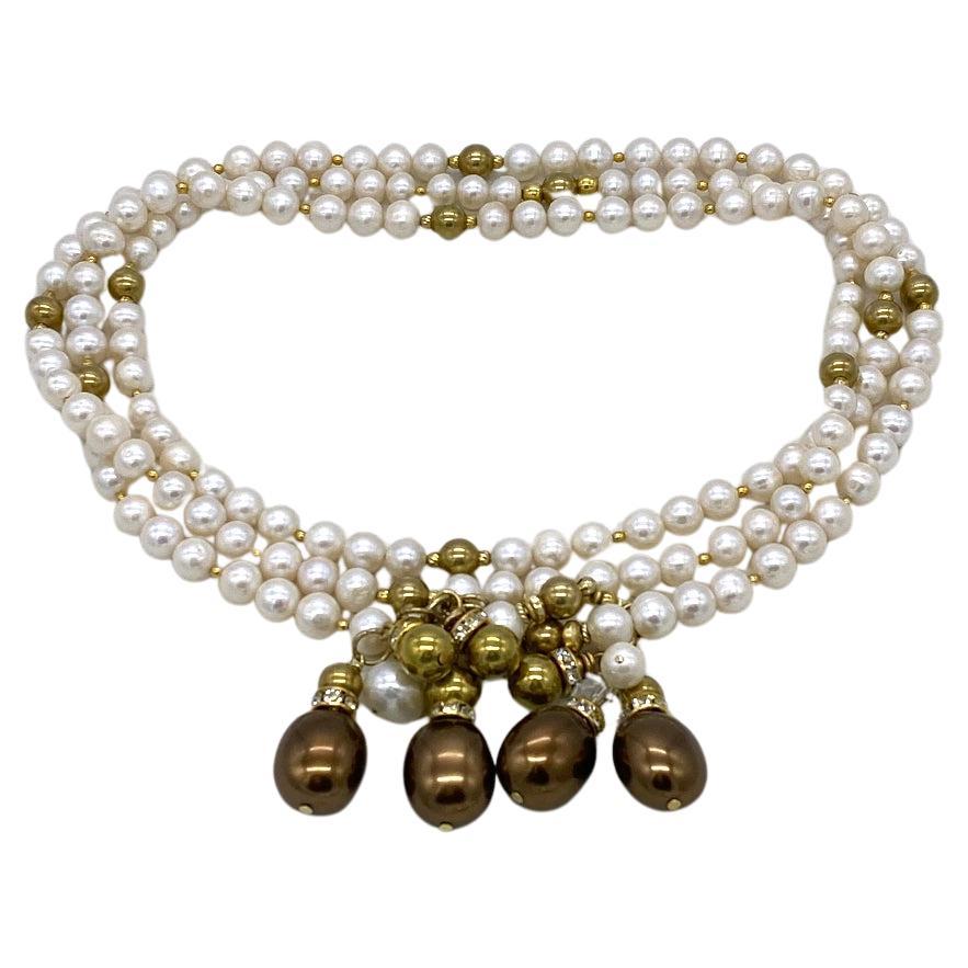 Freshwater Pearl Long Strand Necklace with Pendant For Sale