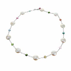 Collier à maillons en or avec perles d'eau douce et tourmaline multicolore