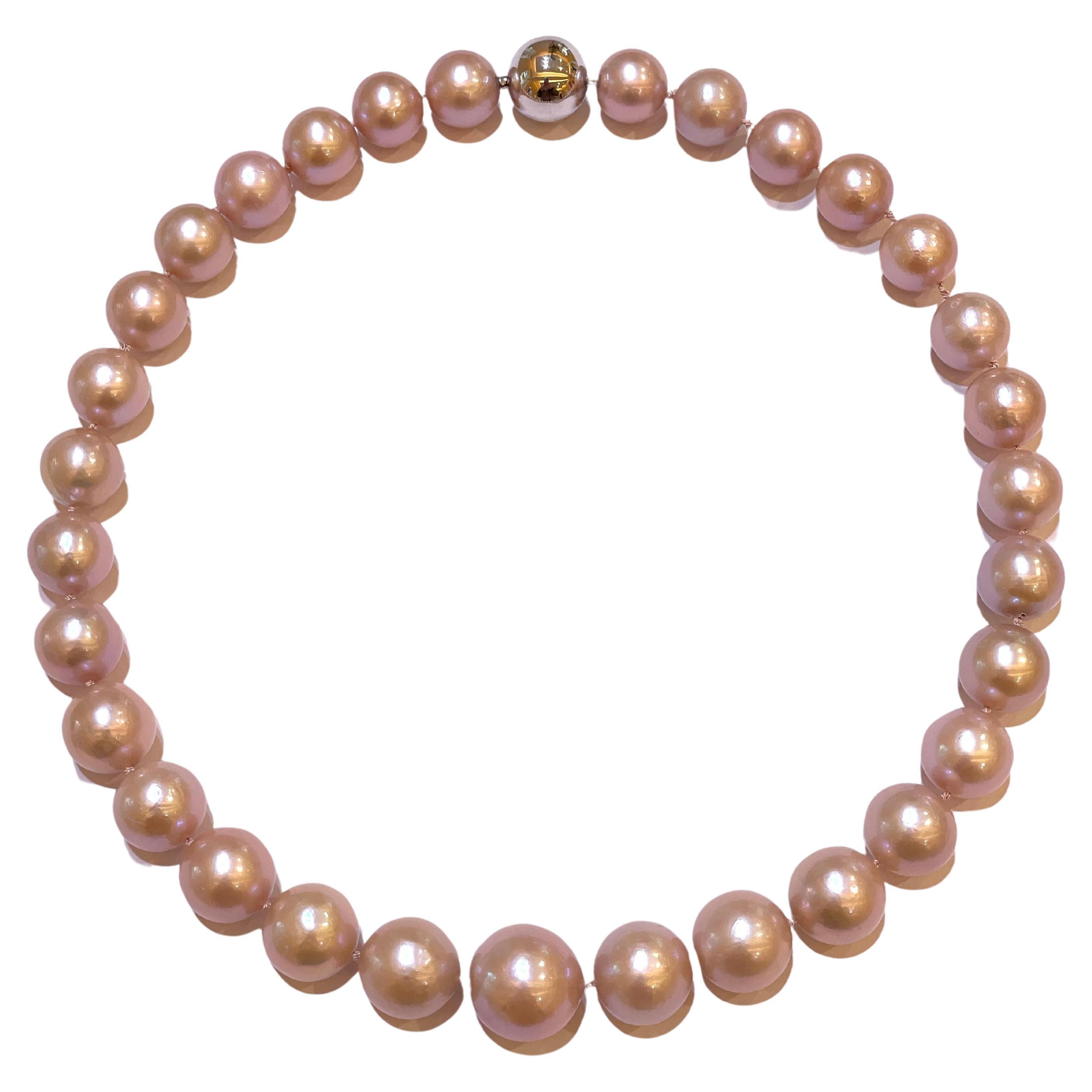 Freshwater Pearl Necklace in Rosé 16-12mm with White Gold Clasp For Sale