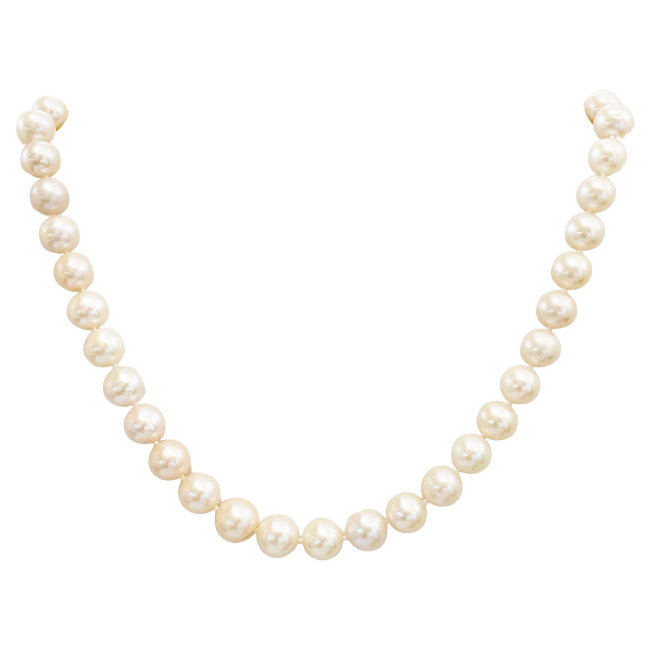 Freshwater Pearl Necklace, Yellow Gold, Pearl Strand For Sale