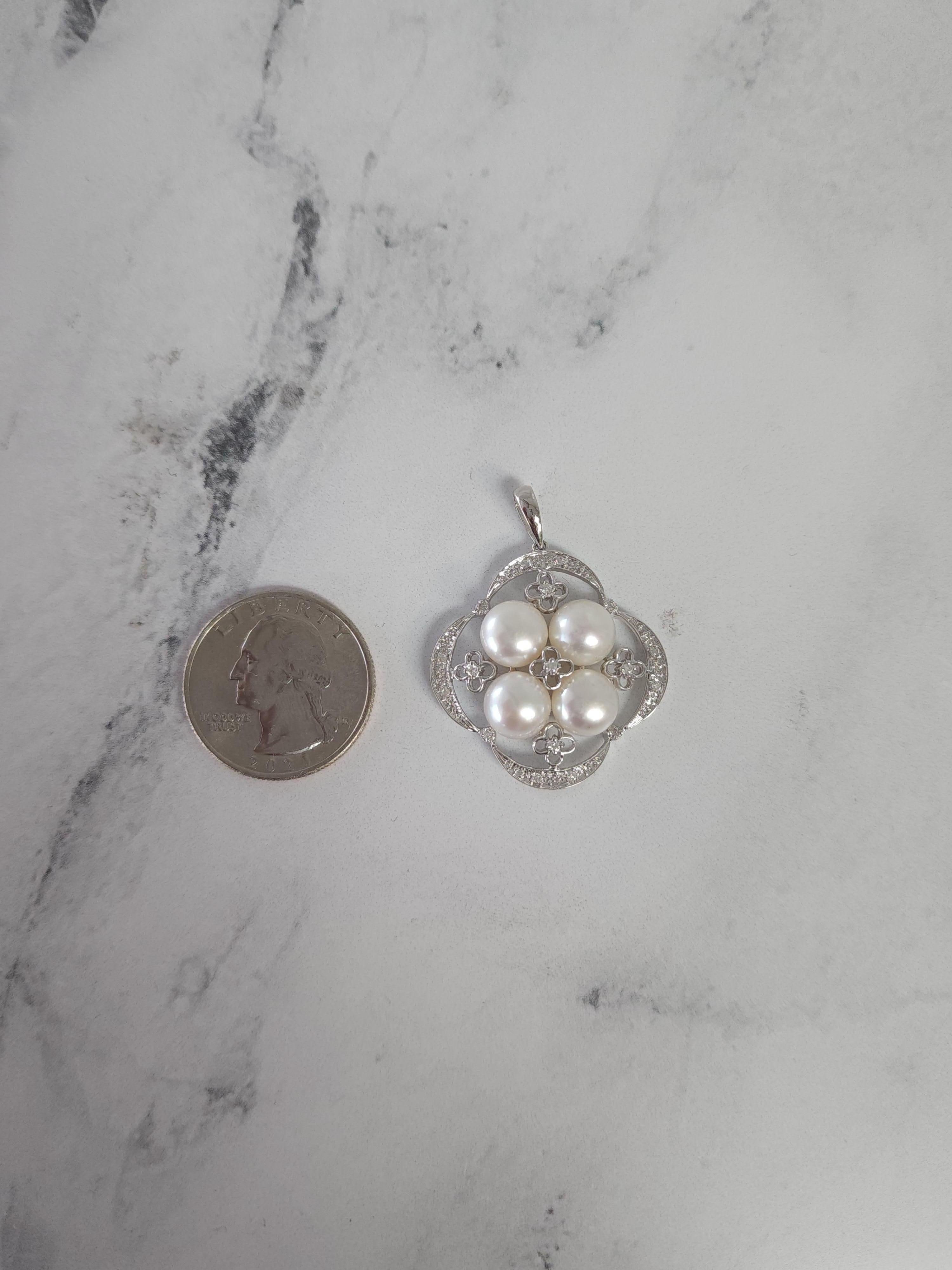 Freshwater Pearl & Pave Diamond Accents .16cttw 14k White Gold In New Condition For Sale In Sugar Land, TX