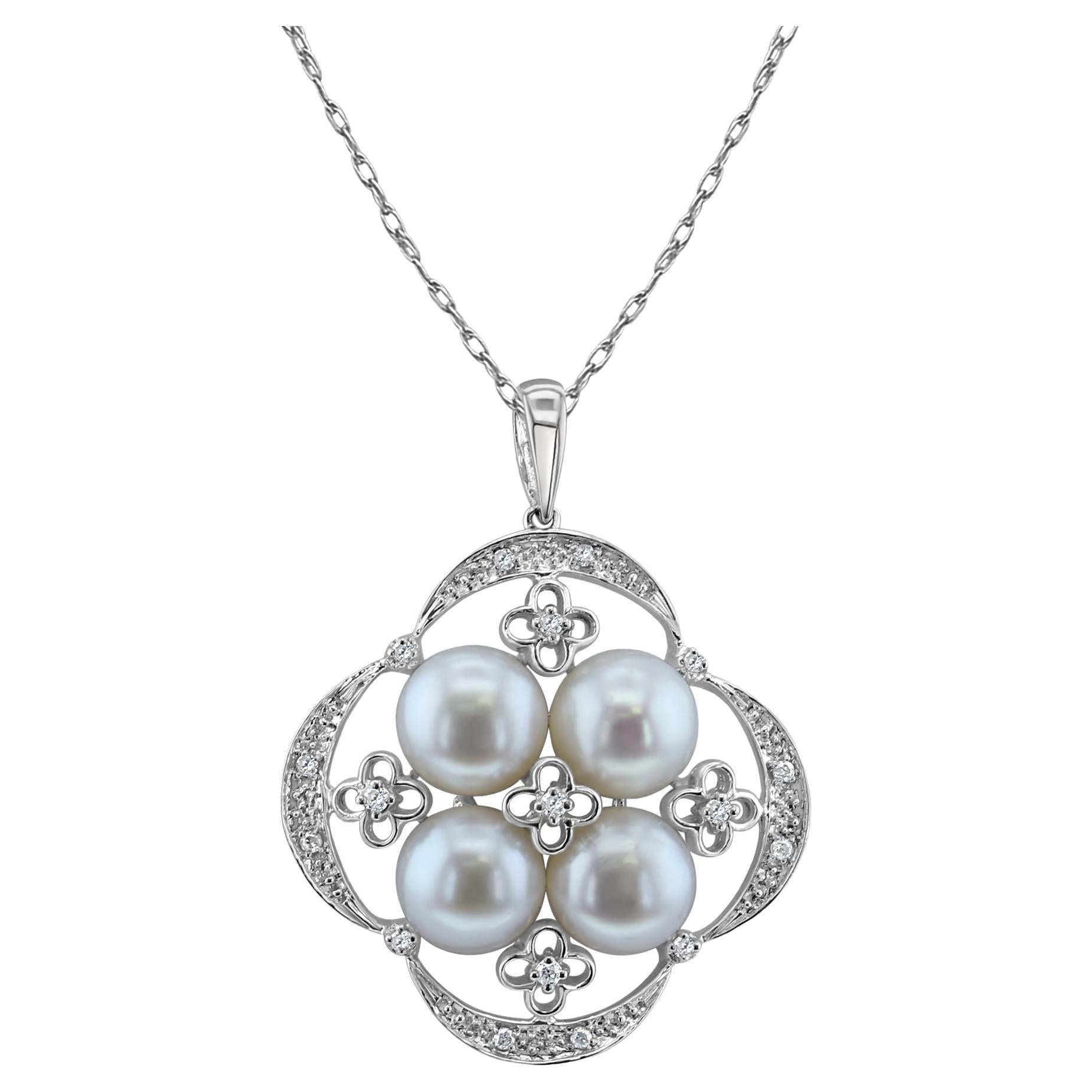 Freshwater Pearl & Pave Diamond Accents .16cttw 14k White Gold For Sale