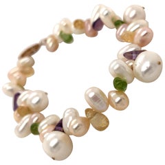 Freshwater Pearl, Peridot, Amethyst and Citrine Bracelet