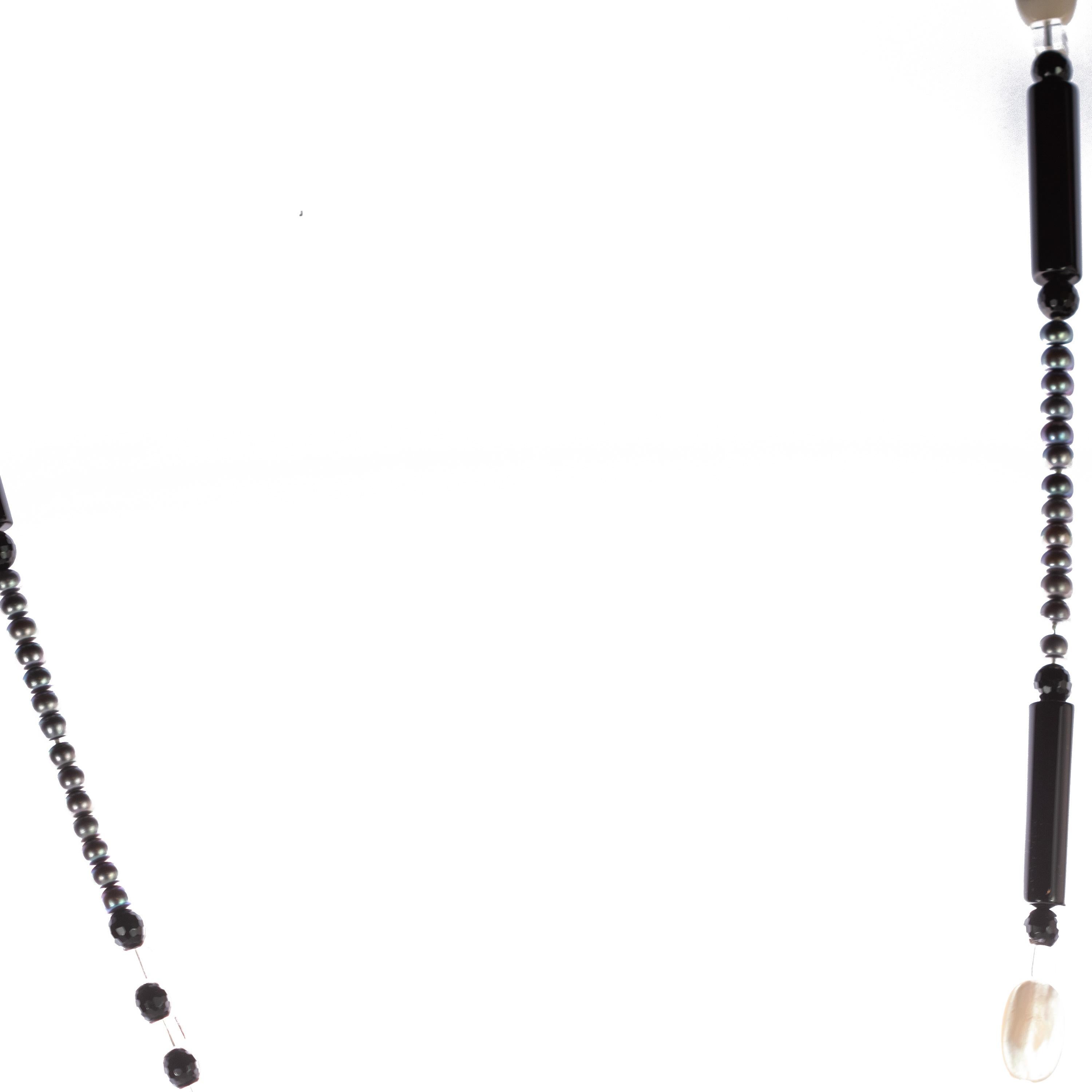 Freshwater Pearl Rock Crystal Mother Pearl Beaded Long Wrap Around Deco Necklace For Sale 2