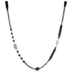 Freshwater Pearl Rock Crystal Mother Pearl Beaded Long Wrap Around Deco Necklace