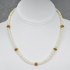 Freshwater Pearl, Ruby and 22 Karat Gold Beaded Necklace