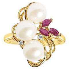 Freshwater Pearl, Ruby & Diamond Cluster Cocktail Ring