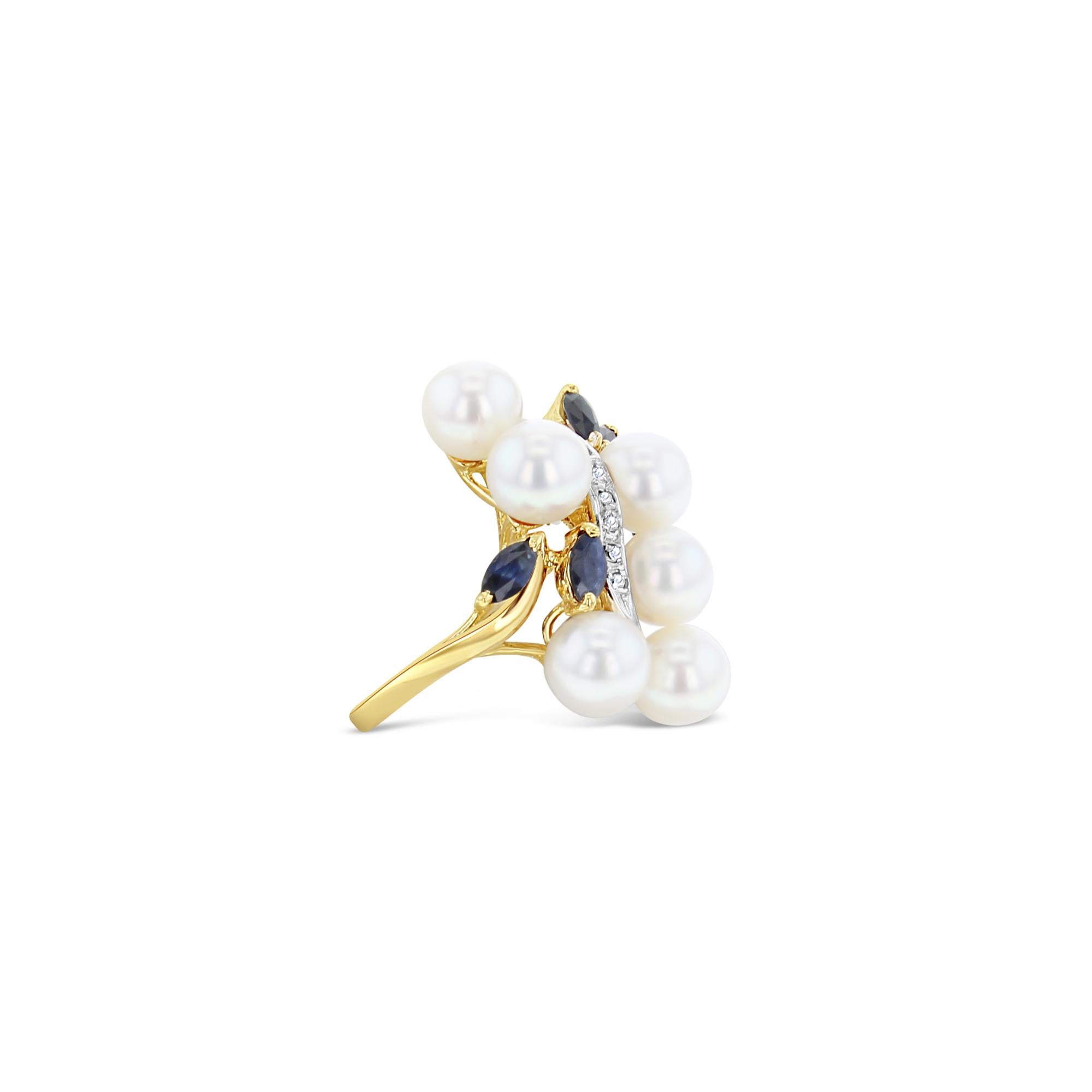 ♥ Resumen del producto ♥

Piedra principal: Perlas de agua dulce, zafiro y diamante
Material de la banda: Oro Amarillo 14k
Dimensiones: 27 mm x 21 mm
Corte de la Piedra: Marquesa
Peso: 5 gramos
Tamaño: 7