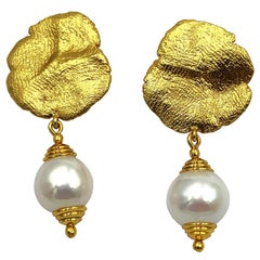 Freshwater Pearl Silver 24K Gold Plate Contemporary Modern Clip-On Earrings
