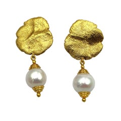 Freshwater Pearl Silver Gold Plate Hand Made Artist Design Clip-On Earrings