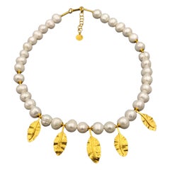 Freshwater Pearl Silver Gold Plate 24K Contemporary Modern Necklace