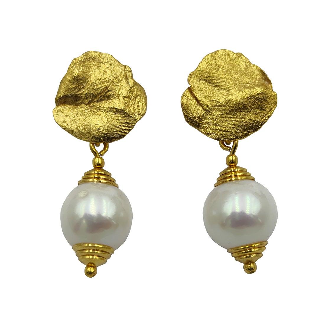 Freshwater Pearl Silver Gold Plate Hand Made Artist Design Stud Earrings For Sale