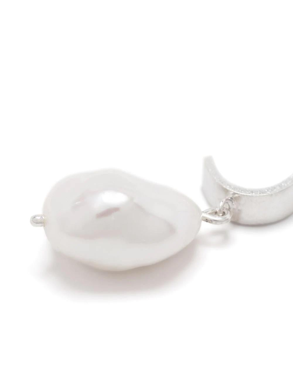 Artisan Freshwater Pearl Sterling Silver Curve Earrings For Sale