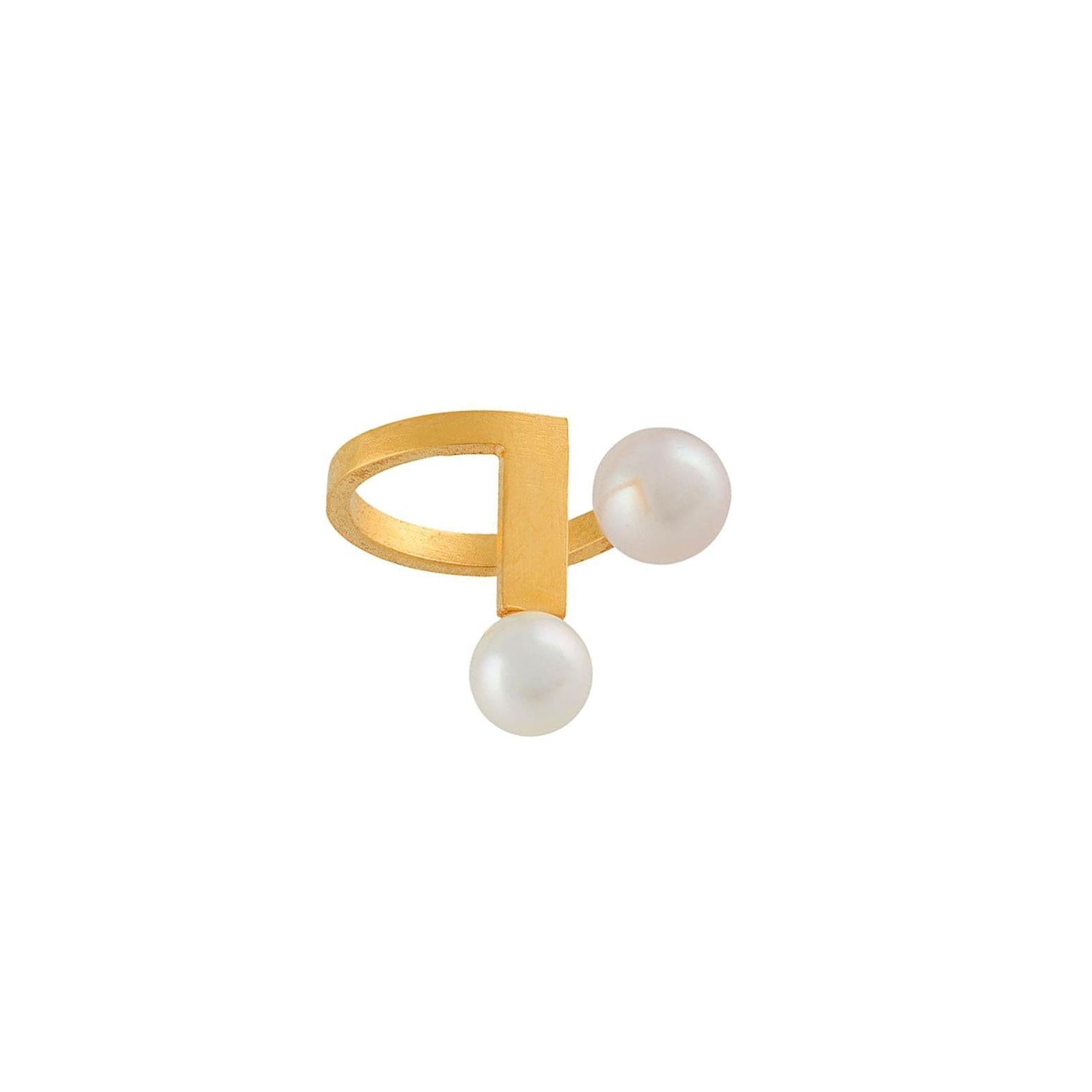 Artisan Freshwater Pearl Sterling Silver Gold-Plated Structure Curve Ear cuff Earring