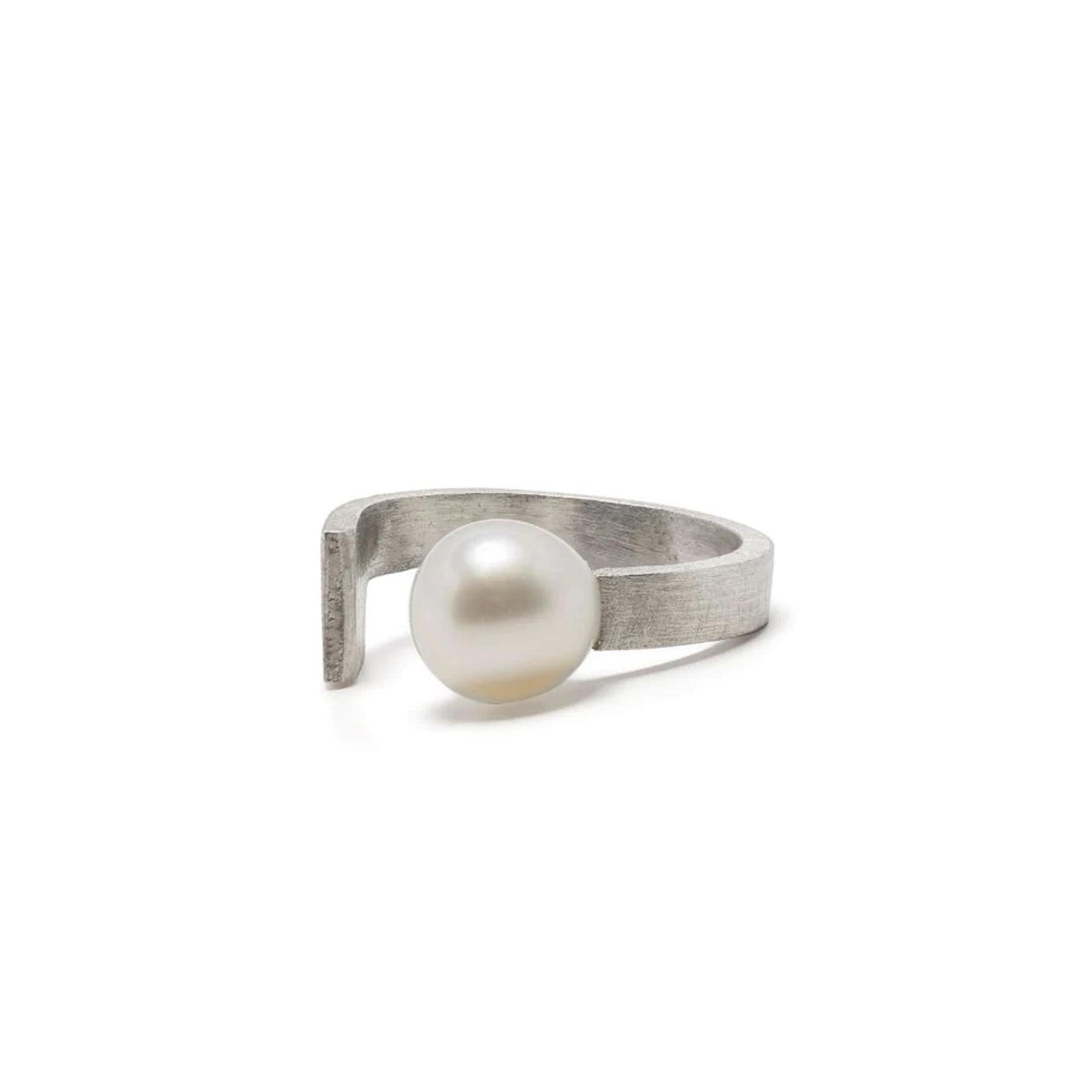 Artisan Freshwater Pearl Sterling Silver Square Ear Cuff For Sale
