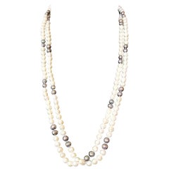 Freshwater Pearl Strand, White and Silver/Blue, Very Good, 62 inches, 7-8mm