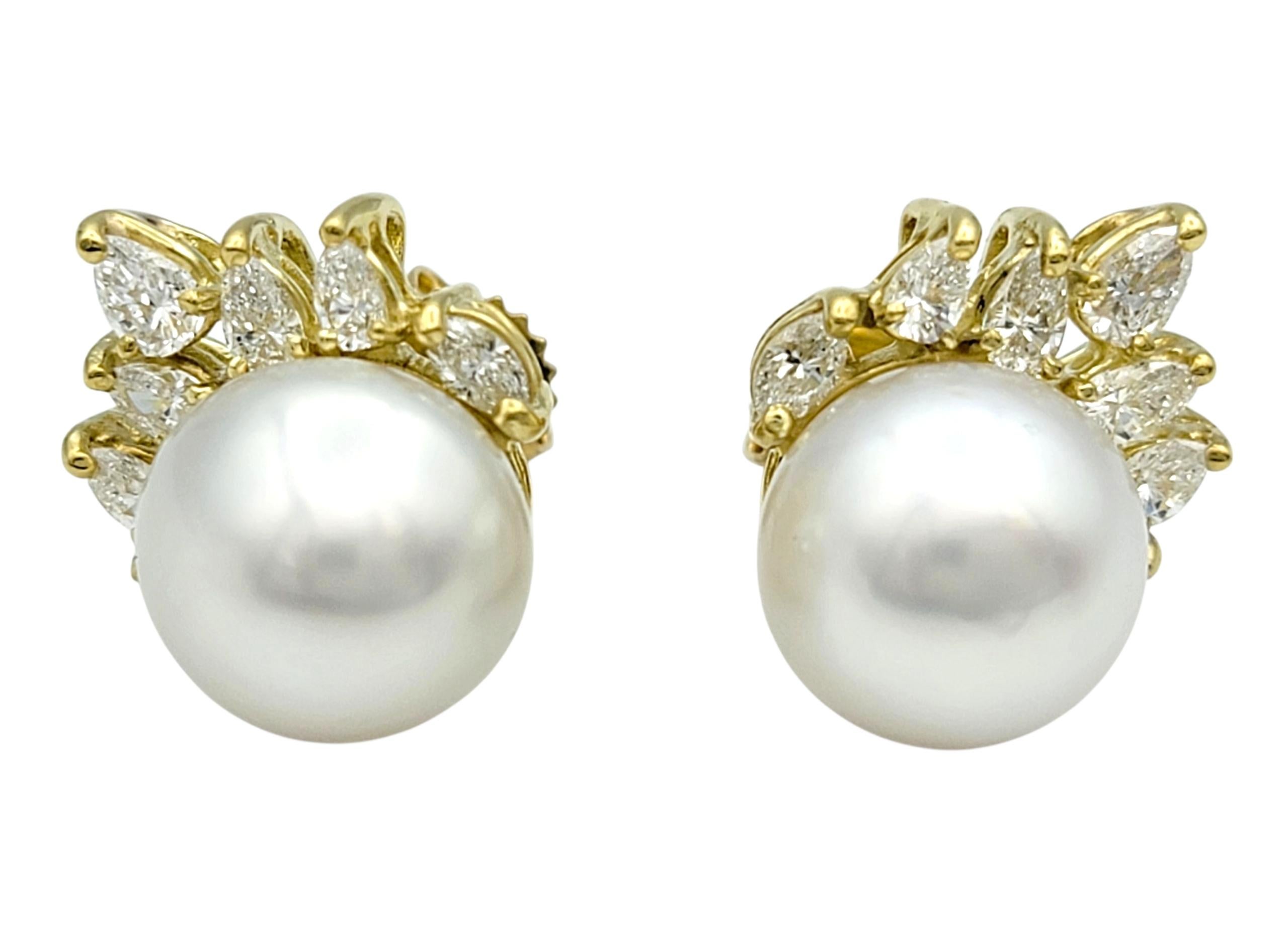 Süßwasserperlen Ohrstecker mit Marquise & Birne Diamant 18 Karat Gelbgold im Zustand „Gut“ im Angebot in Scottsdale, AZ