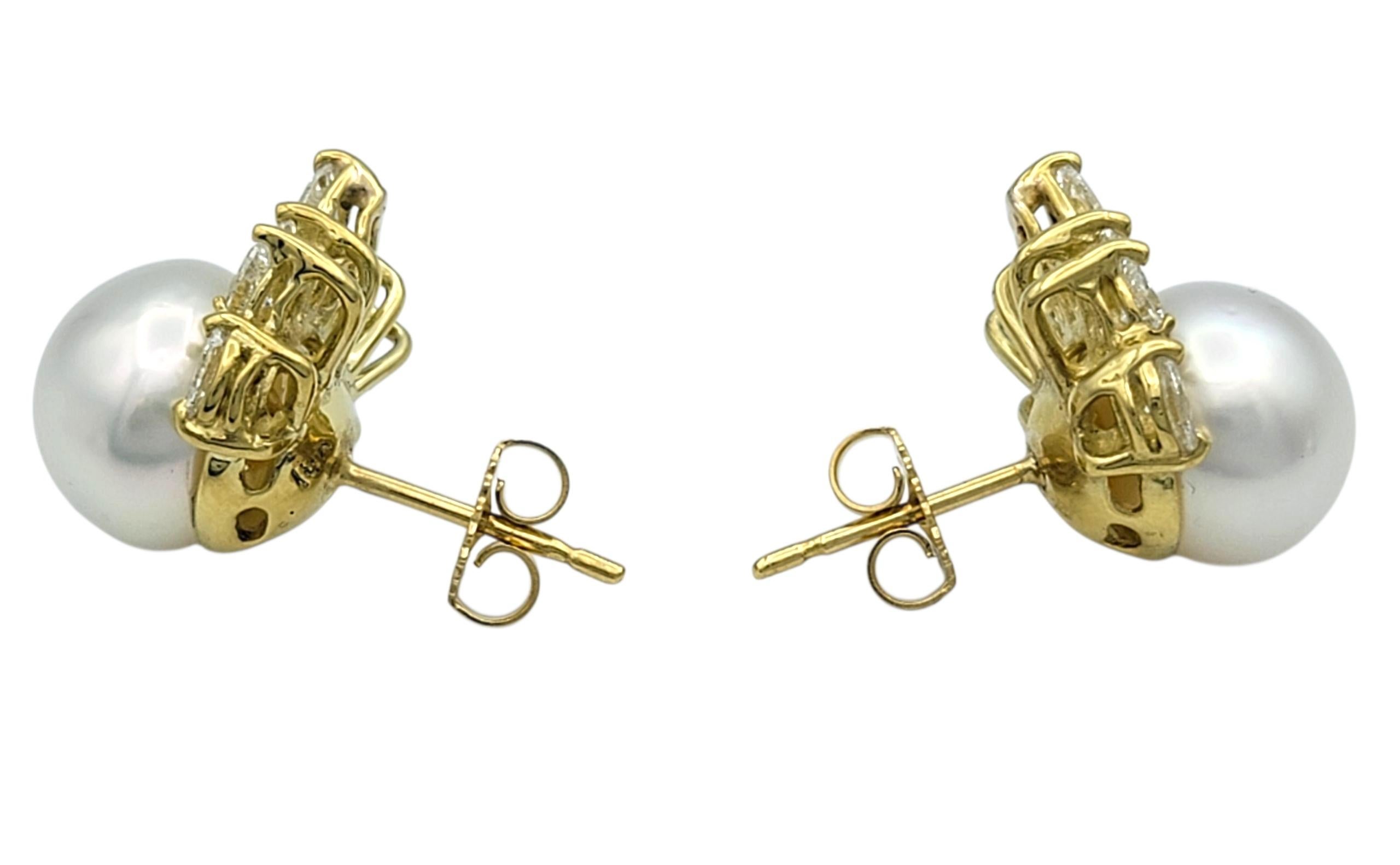Süßwasserperlen Ohrstecker mit Marquise & Birne Diamant 18 Karat Gelbgold Damen im Angebot