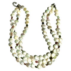 Freshwater Pearl & Tourmaline Three Strand Necklace