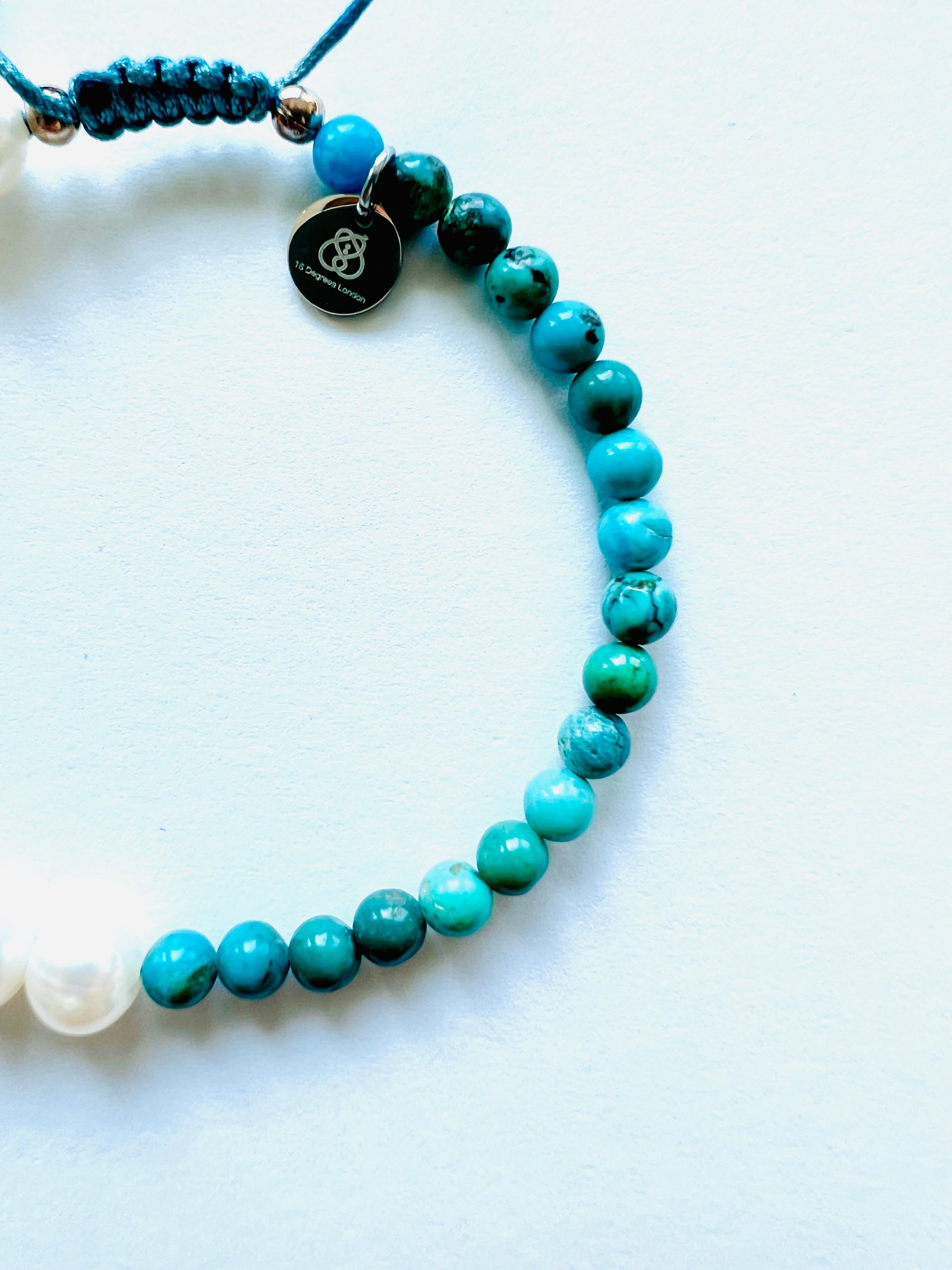 Bracelet à cordon coulissant turquoise et perles d'eau douce Pour femmes en vente