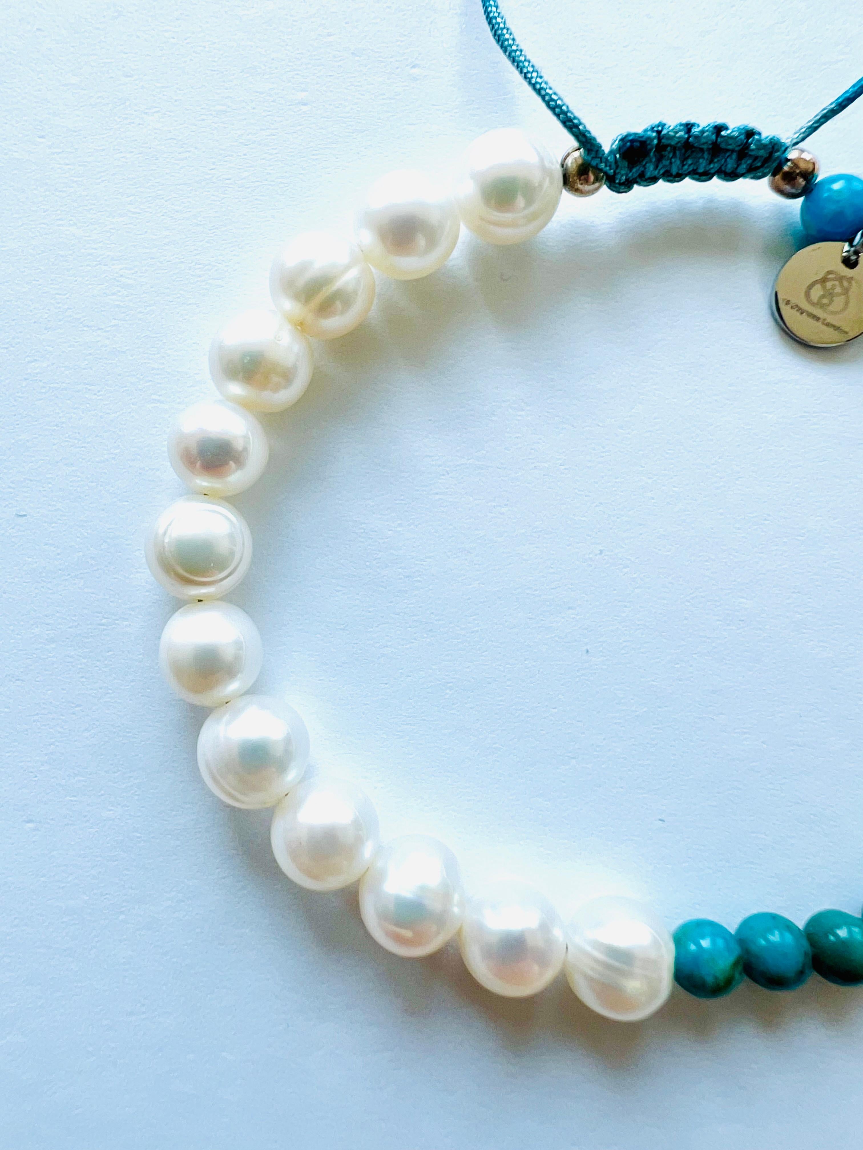 Bracelet à cordon coulissant turquoise et perles d'eau douce en vente 2