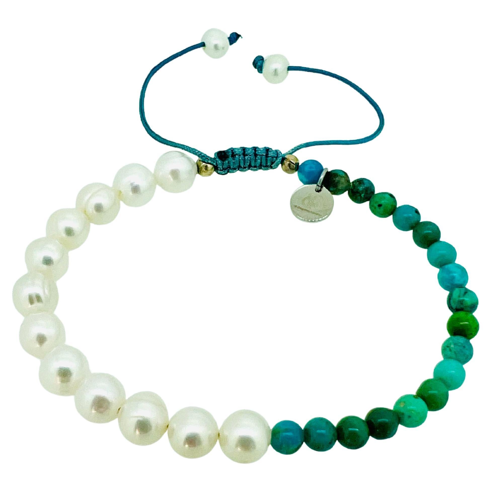 Freshwater Pearl - Turquoise Drawstring Bracelet
