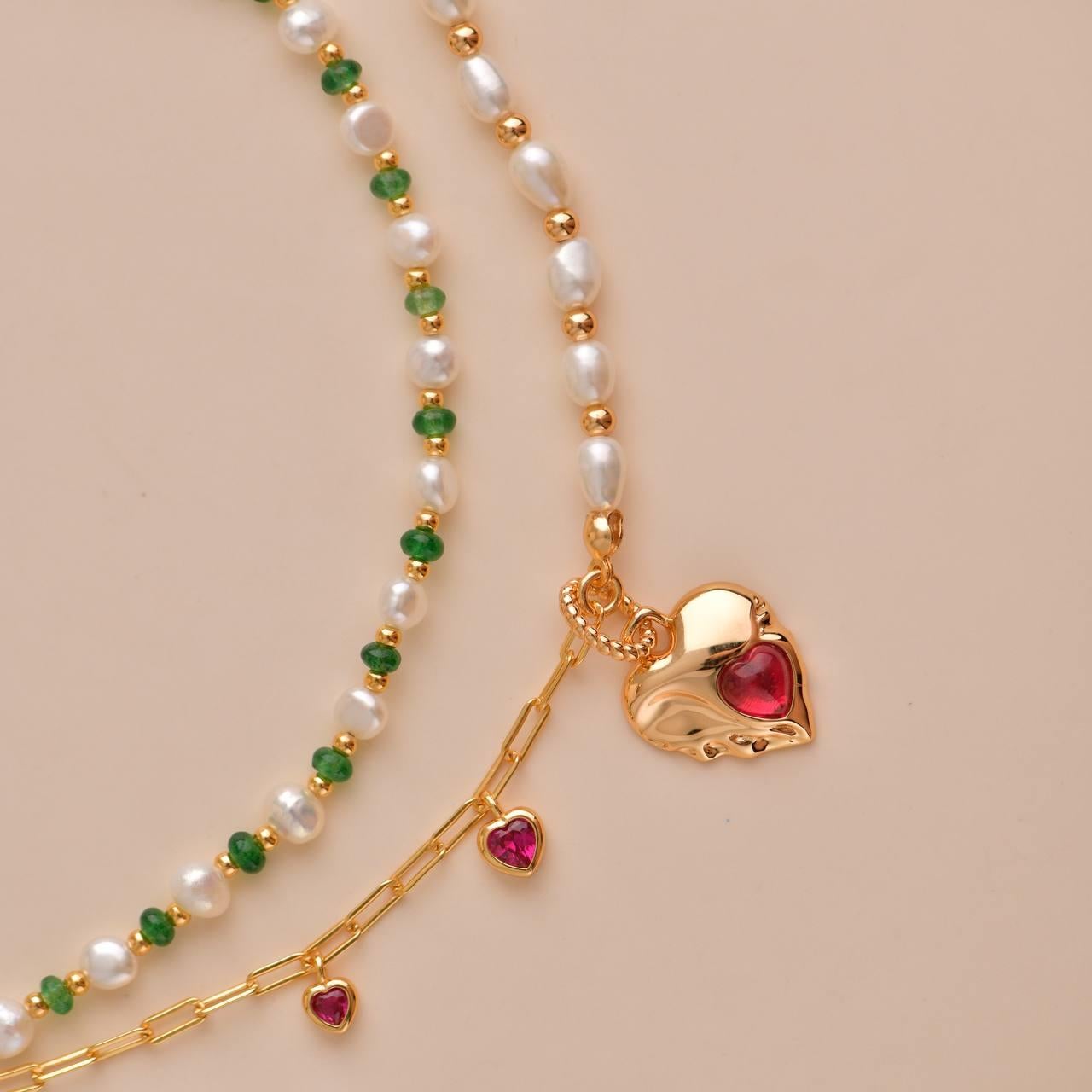 Freshwater Pearl with Zircon Gold Heart Charm Necklace For Sale 4