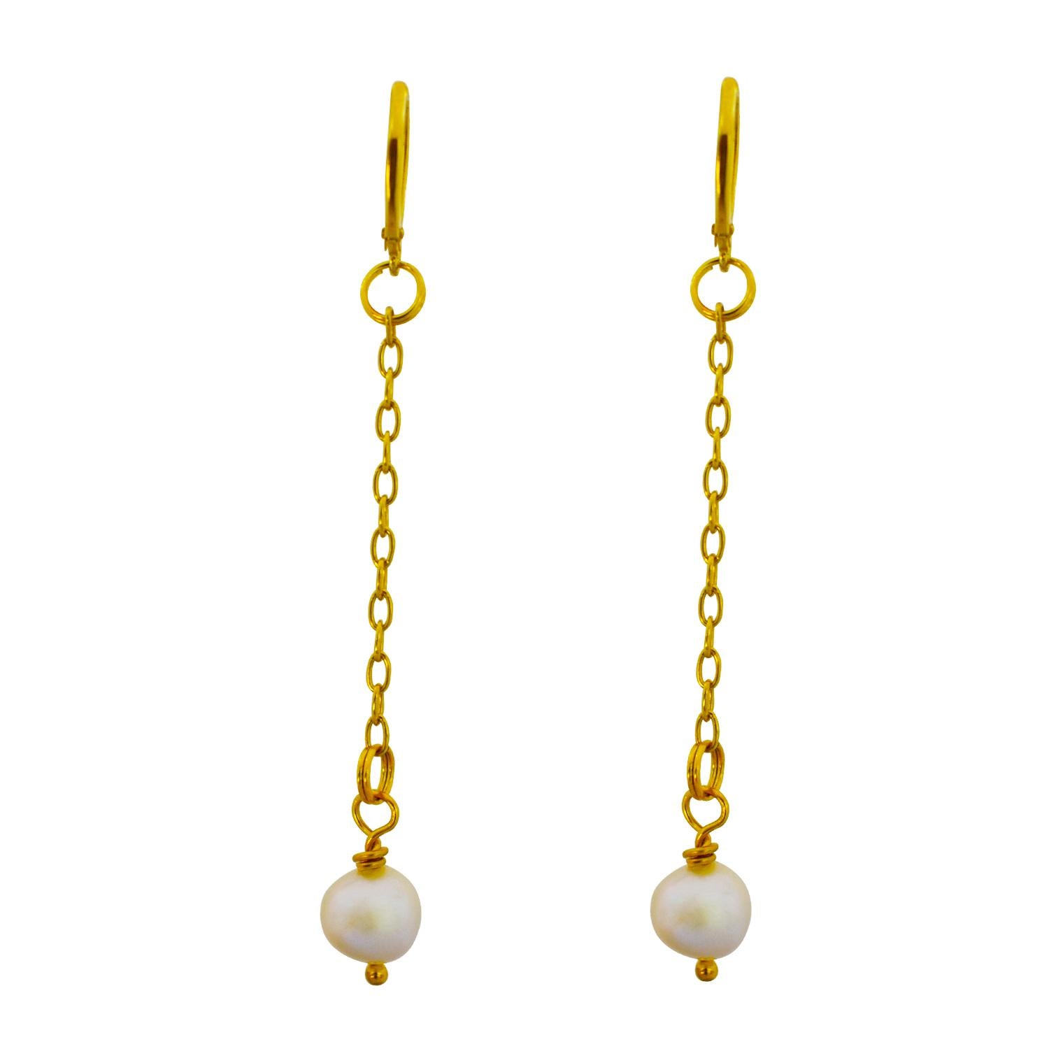 Modern Freshwater Pearl Yellow Gold Vermeil drop earrings For Sale