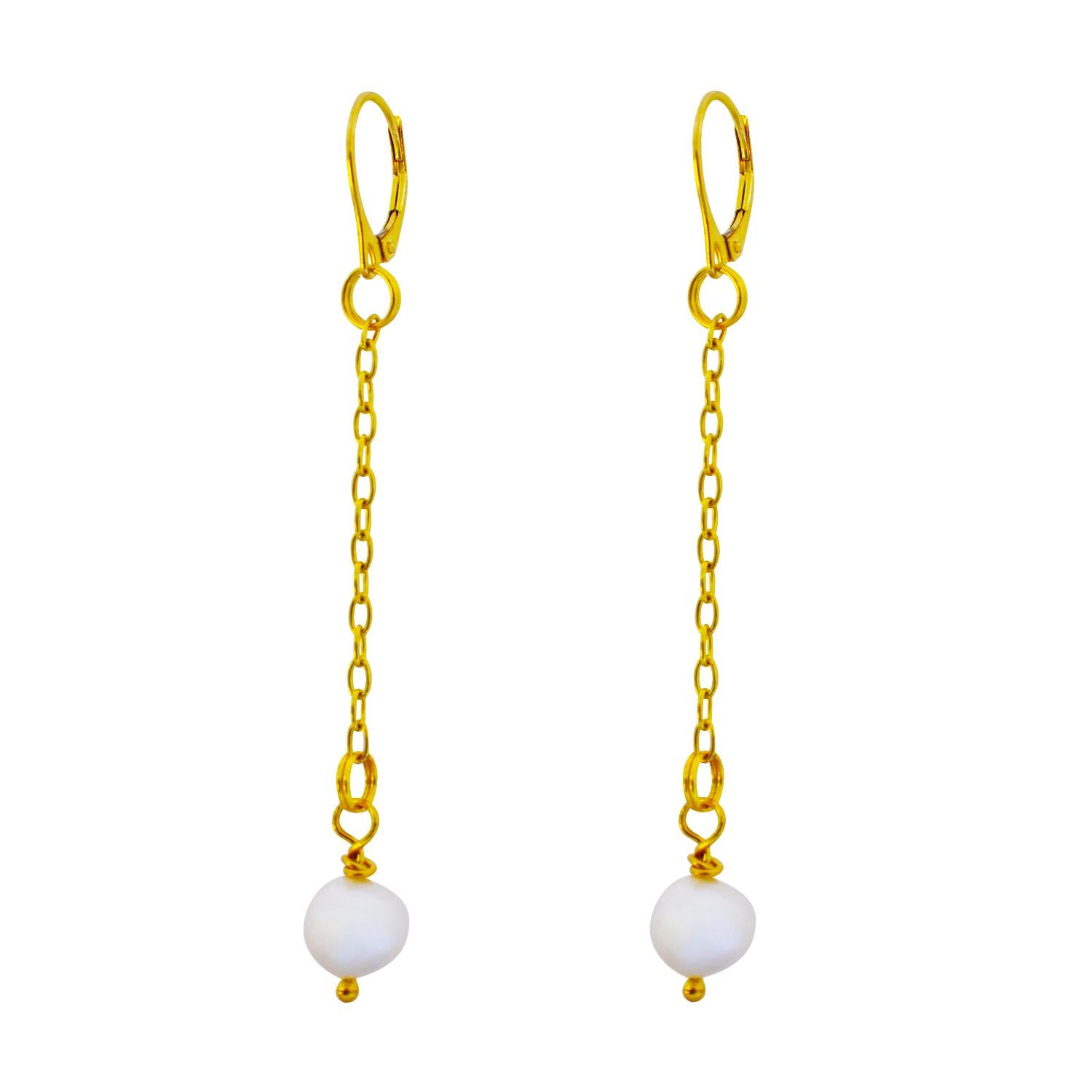 Women's Freshwater Pearl Yellow Gold Vermeil drop earrings For Sale